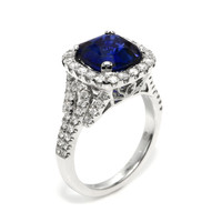 3.60 Ct. Blue Sapphire and Natural Diamond Pave Ring, 18K White Gold Image