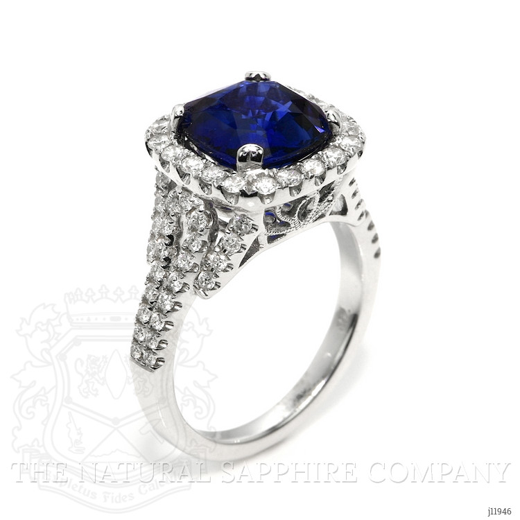3.60 Ct. Blue Sapphire and Natural Diamond Pave Ring, 18K White Gold