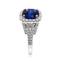 3.60 Ct. Blue Sapphire and Natural Diamond Pave Ring, 18K White Gold Image
