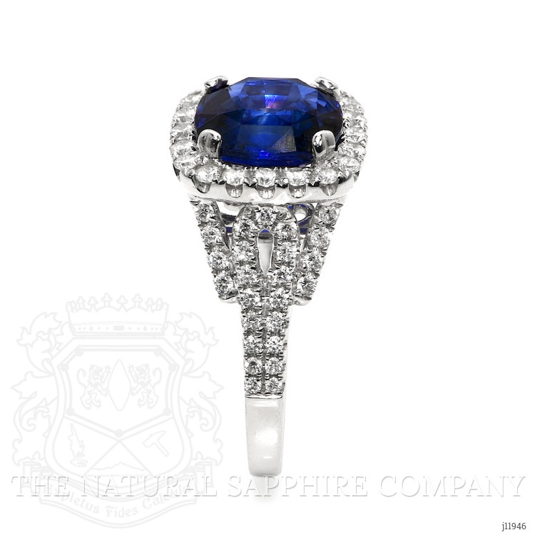 3.60 Ct. Blue Sapphire and Natural Diamond Pave Ring, 18K White Gold