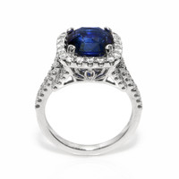 3.60 Ct. Blue Sapphire and Natural Diamond Pave Ring, 18K White Gold Image