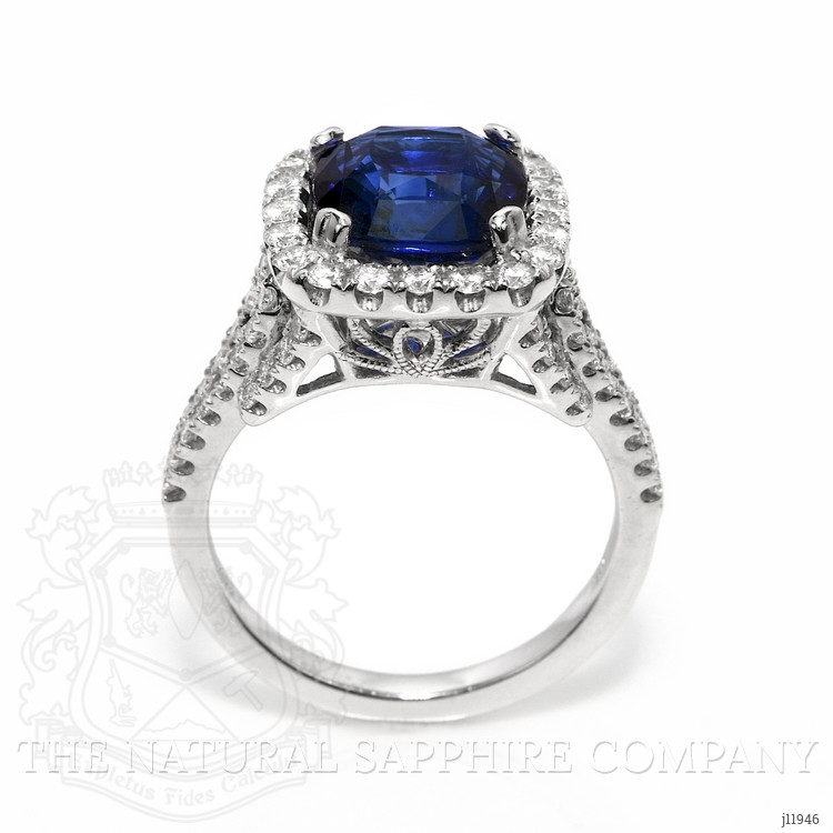 3.60 Ct. Blue Sapphire and Natural Diamond Pave Ring, 18K White Gold