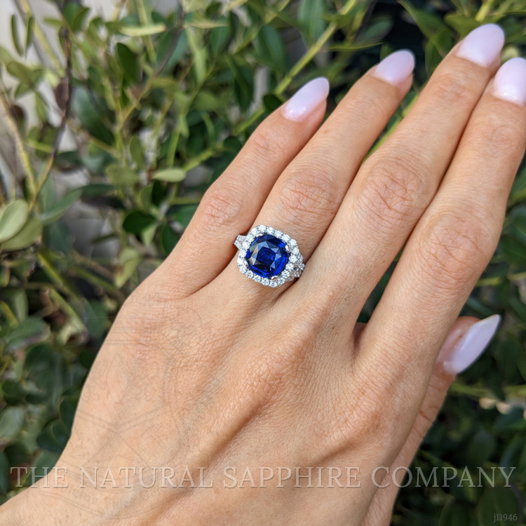 3.60 Ct. Blue Sapphire and Natural Diamond Pave Ring, 18K White Gold