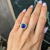 3.60 Ct. Blue Sapphire and Natural Diamond Pave Ring, 18K White Gold Life Style