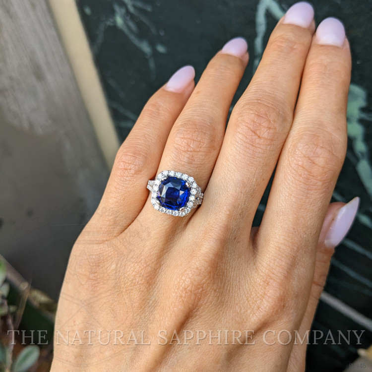 3.60 Ct. Blue Sapphire and Natural Diamond Pave Ring, 18K White Gold