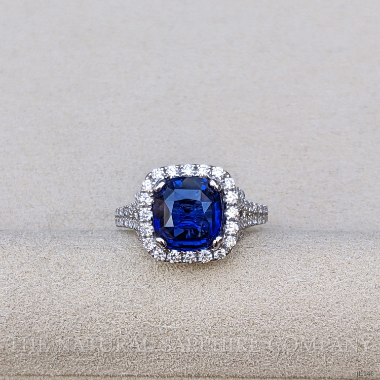 3.60 Ct. Blue Sapphire and Natural Diamond Pave Ring, 18K White Gold