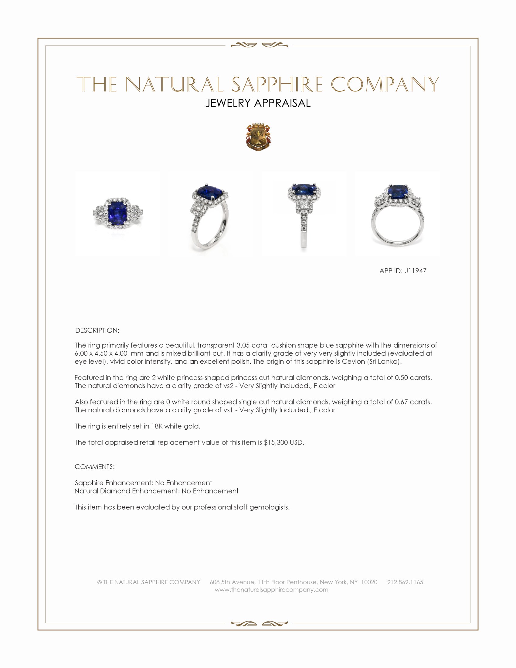 3.05 Ct. Blue Sapphire and Natural Diamond Pave Ring, 18K White Gold