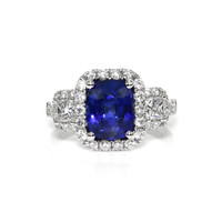3.05 Ct. Blue Sapphire and Natural Diamond Pave Ring, 18K White Gold Video