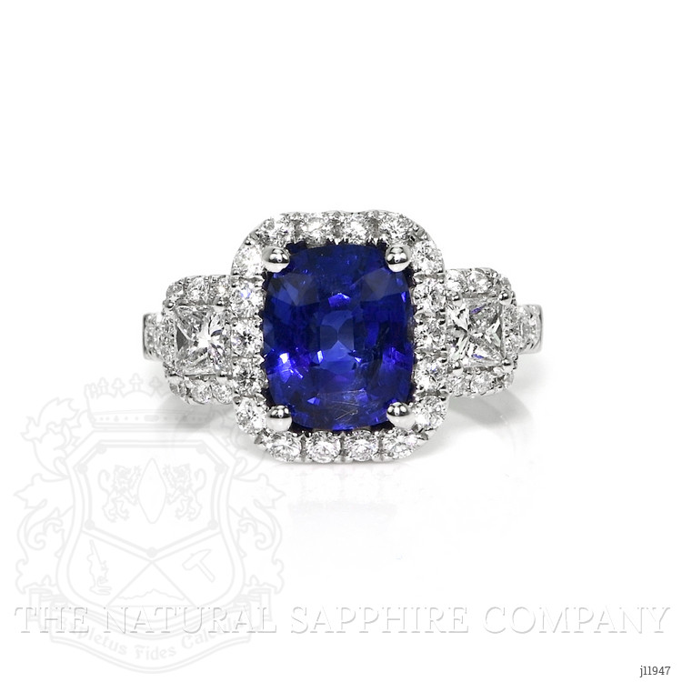 3.05 Ct. Blue Sapphire and Natural Diamond Pave Ring, 18K White Gold