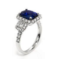 3.05 Ct. Blue Sapphire and Natural Diamond Pave Ring, 18K White Gold Image