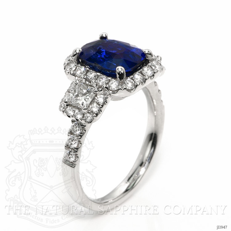 3.05 Ct. Blue Sapphire and Natural Diamond Pave Ring, 18K White Gold