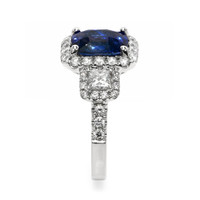 3.05 Ct. Blue Sapphire and Natural Diamond Pave Ring, 18K White Gold Image
