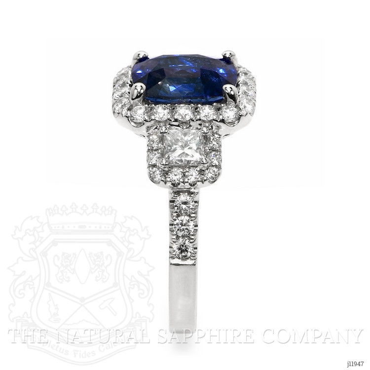 3.05 Ct. Blue Sapphire and Natural Diamond Pave Ring, 18K White Gold