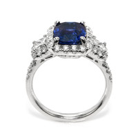 3.05 Ct. Blue Sapphire and Natural Diamond Pave Ring, 18K White Gold Image