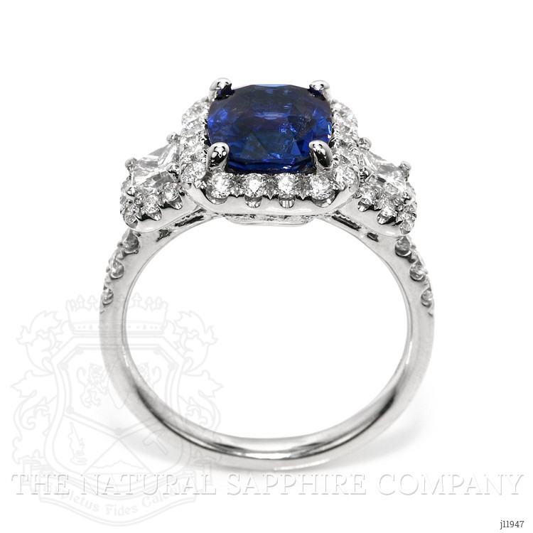3.05 Ct. Blue Sapphire and Natural Diamond Pave Ring, 18K White Gold