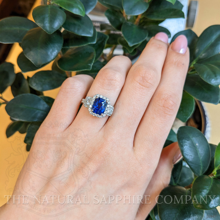 3.05 Ct. Blue Sapphire and Natural Diamond Pave Ring, 18K White Gold