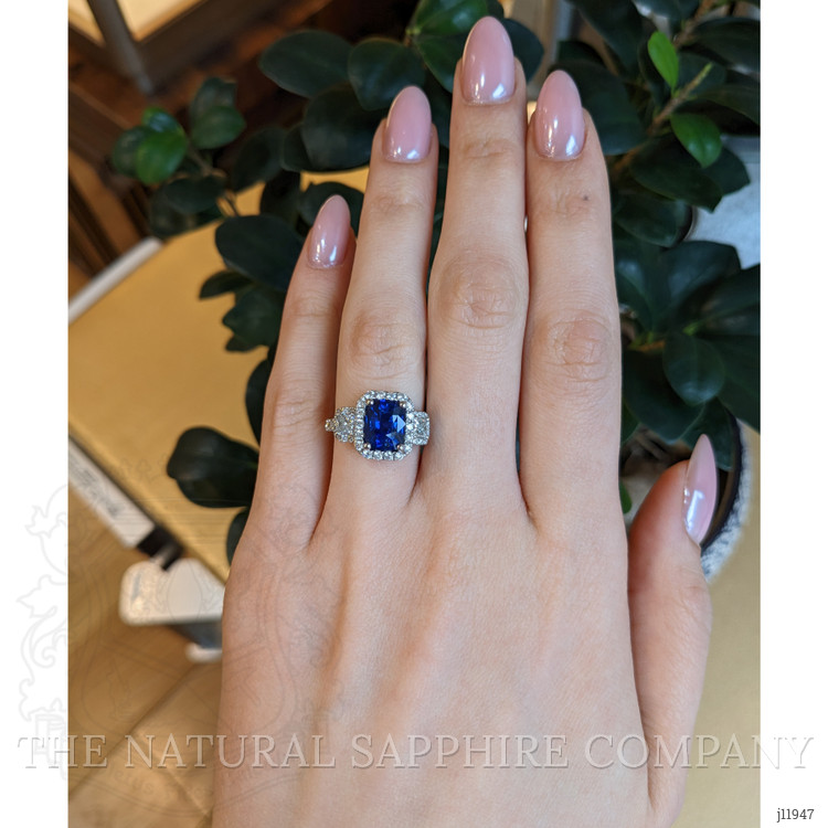 3.05 Ct. Blue Sapphire and Natural Diamond Pave Ring, 18K White Gold