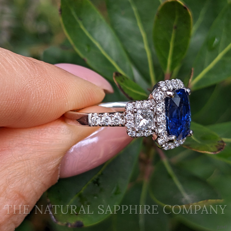 3.05 Ct. Blue Sapphire and Natural Diamond Pave Ring, 18K White Gold