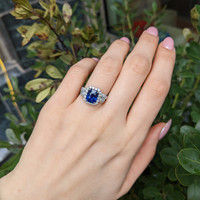 3.05 Ct. Blue Sapphire and Natural Diamond Pave Ring, 18K White Gold Life Style