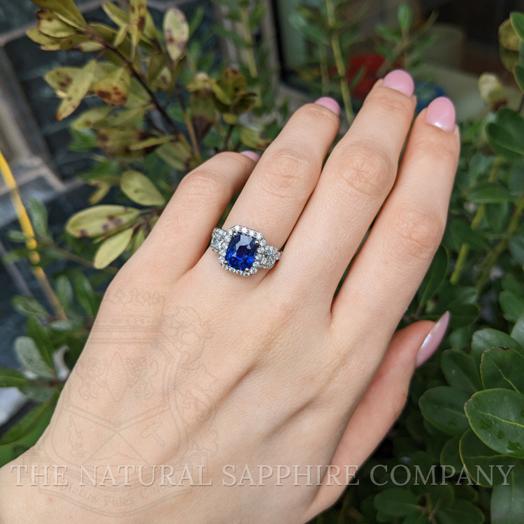3.05 Ct. Blue Sapphire and Natural Diamond Pave Ring, 18K White Gold