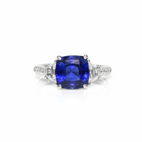 3.05 Ct. Blue Sapphire and Natural Diamond Three Stone Ring, Platinum 950 Video