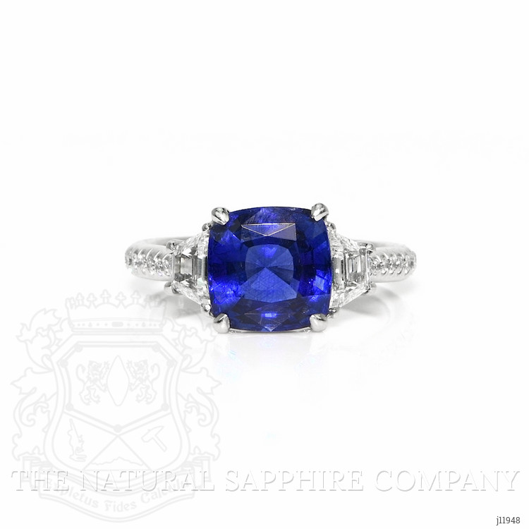 3.05 Ct. Blue Sapphire and Natural Diamond Three Stone Ring, Platinum 950