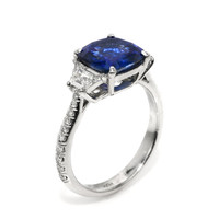 3.05 Ct. Blue Sapphire and Natural Diamond Three Stone Ring, Platinum 950 Image