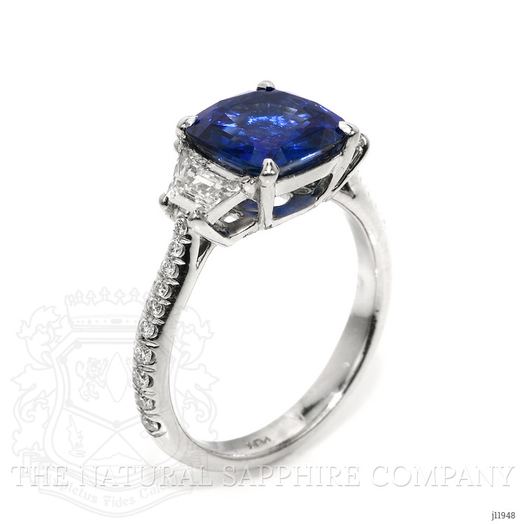 3.05 Ct. Blue Sapphire and Natural Diamond Three Stone Ring, Platinum 950