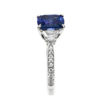 3.05 Ct. Blue Sapphire and Natural Diamond Three Stone Ring, Platinum 950 Image