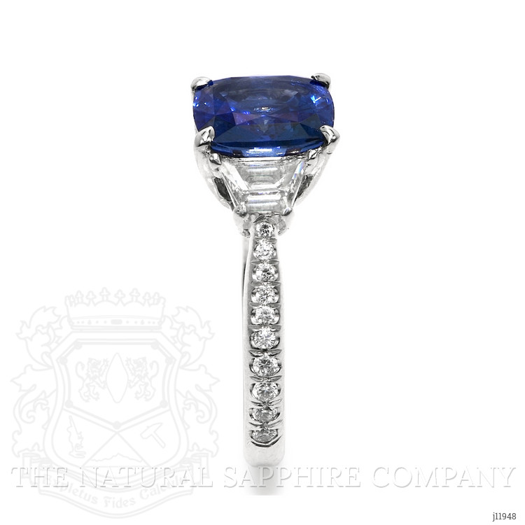 3.05 Ct. Blue Sapphire and Natural Diamond Three Stone Ring, Platinum 950