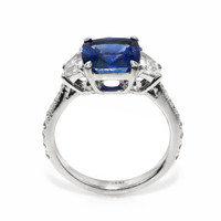 3.05 Ct. Blue Sapphire and Natural Diamond Three Stone Ring, Platinum 950 Image
