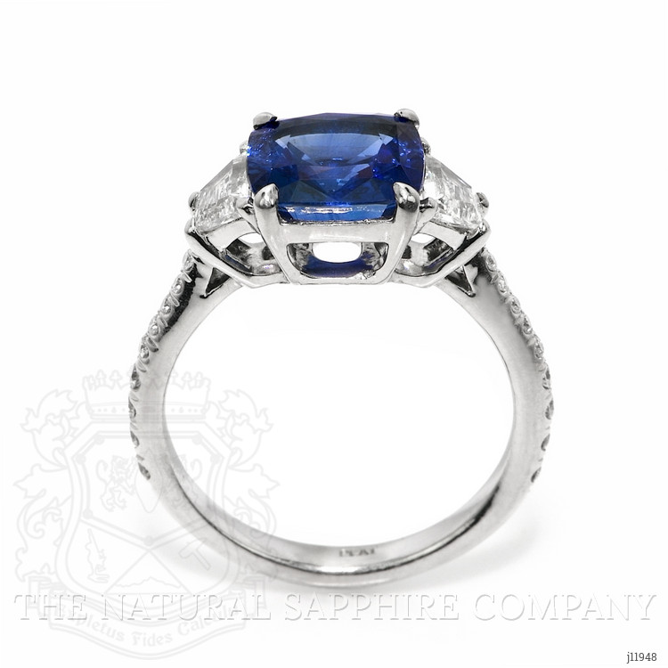 3.05 Ct. Blue Sapphire and Natural Diamond Three Stone Ring, Platinum 950