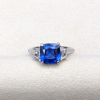 3.05 Ct. Blue Sapphire and Natural Diamond Three Stone Ring, Platinum 950 Life Style