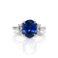 5.28 Ct. Blue Sapphire and Yellow Natural Diamond Three Stone Ring, Platinum 950 Video