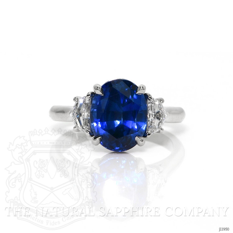 5.28 Ct. Blue Sapphire and Yellow Natural Diamond Three Stone Ring, Platinum 950