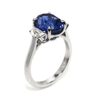 5.28 Ct. Blue Sapphire and Yellow Natural Diamond Three Stone Ring, Platinum 950 Image