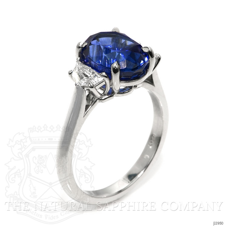 5.28 Ct. Blue Sapphire and Yellow Natural Diamond Three Stone Ring, Platinum 950
