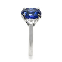 5.28 Ct. Blue Sapphire and Yellow Natural Diamond Three Stone Ring, Platinum 950 Image
