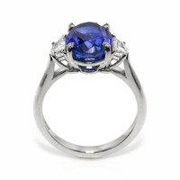 5.28 Ct. Blue Sapphire and Yellow Natural Diamond Three Stone Ring, Platinum 950 Image