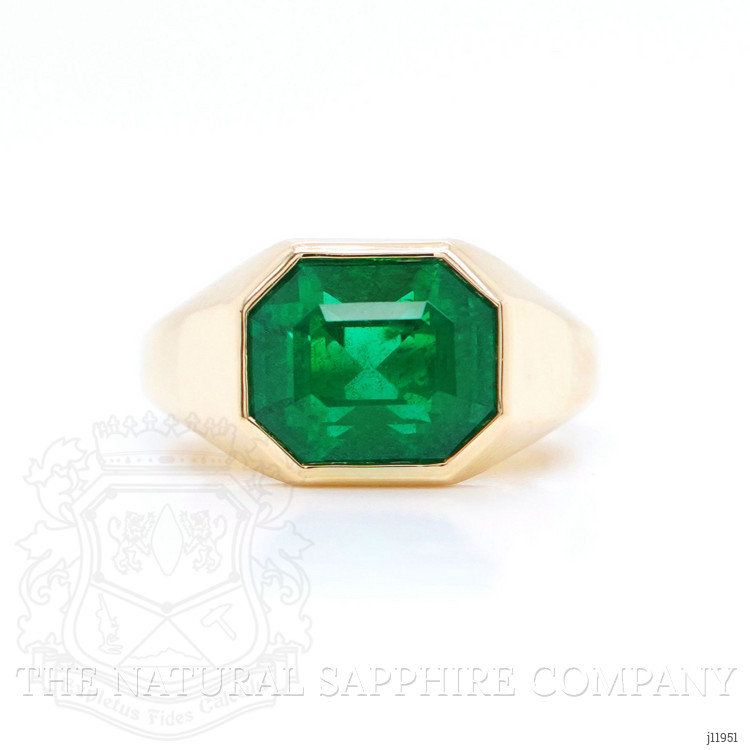 3.85 Ct. Emerald Men's Ring, 18K Yellow Gold
