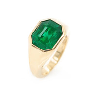 3.85 Ct. Emerald Men's Ring, 18K Yellow Gold Life Style