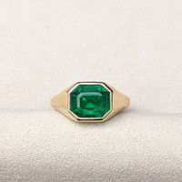 3.85 Ct. Emerald Men's Ring, 18K Yellow Gold Life Style