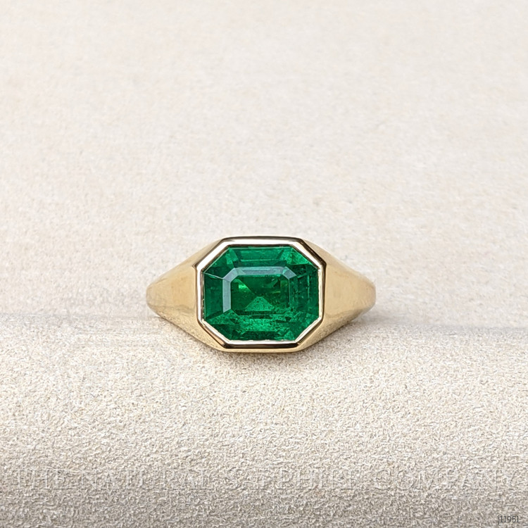 3.85 Ct. Emerald Men's Ring, 18K Yellow Gold