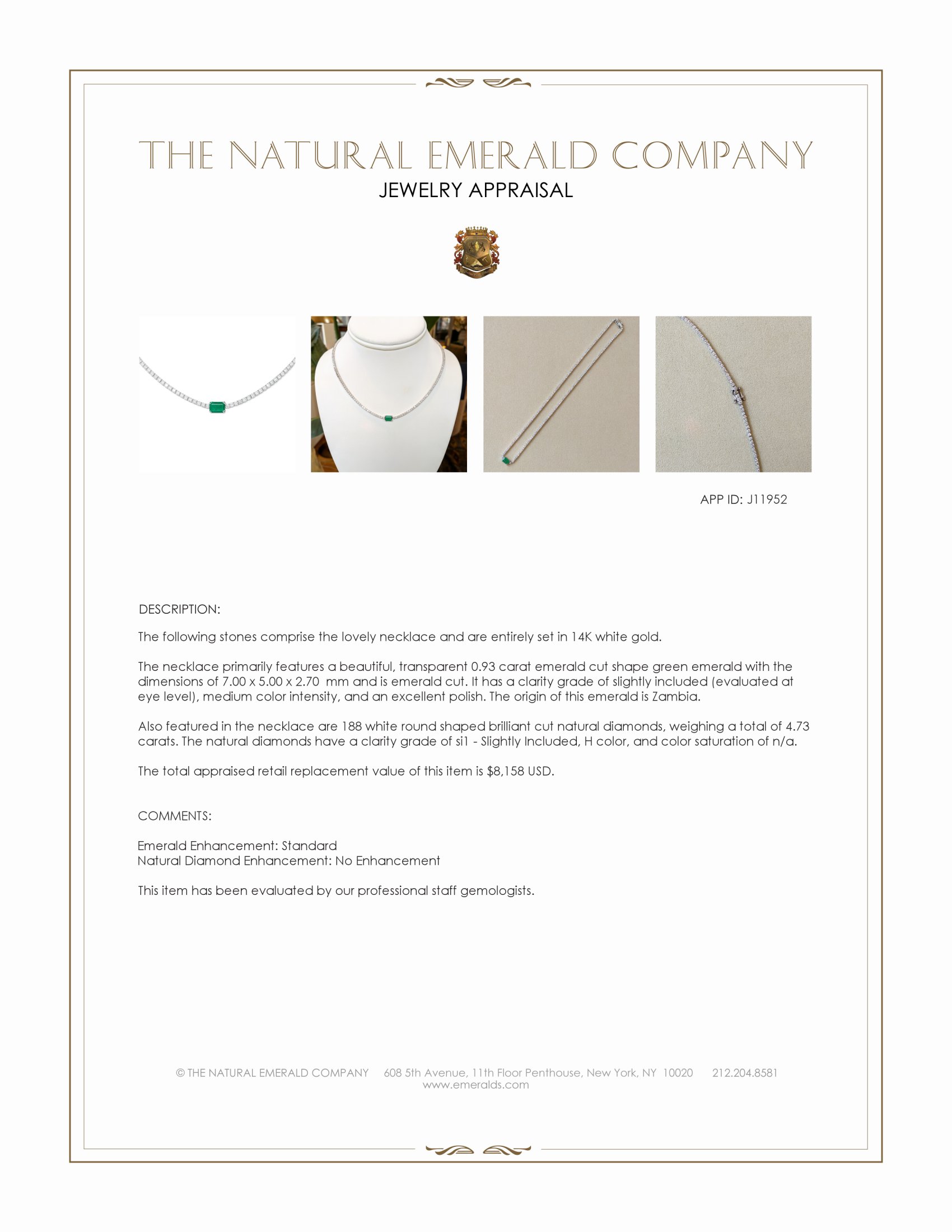 0.93 Ct. Emerald and Natural Diamond Tennis/Riviere Necklace, 14K White Gold