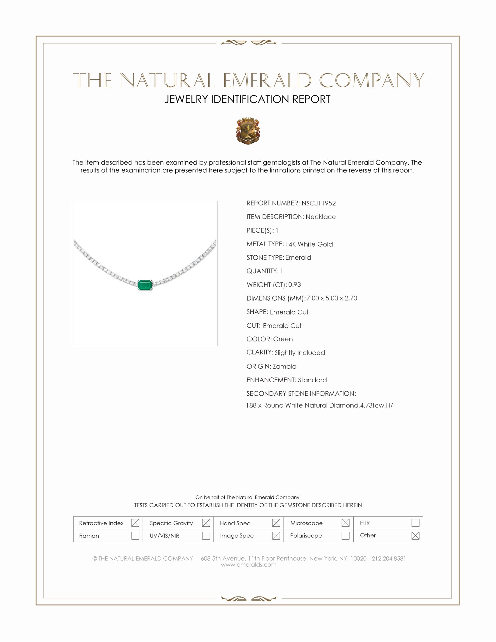 0.93 Ct. Emerald and Natural Diamond Tennis/Riviere Necklace, 14K White Gold
