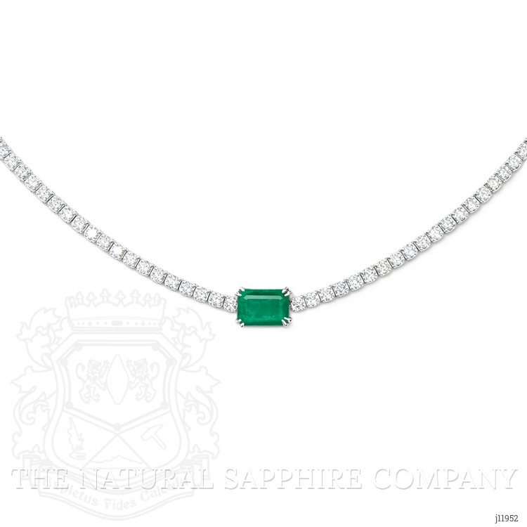 0.93 Ct. Emerald and Natural Diamond Tennis/Riviere Necklace, 14K White Gold