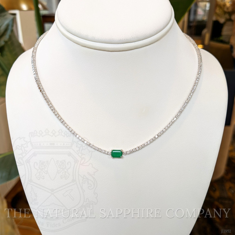 0.93 Ct. Emerald and Natural Diamond Tennis/Riviere Necklace, 14K White Gold