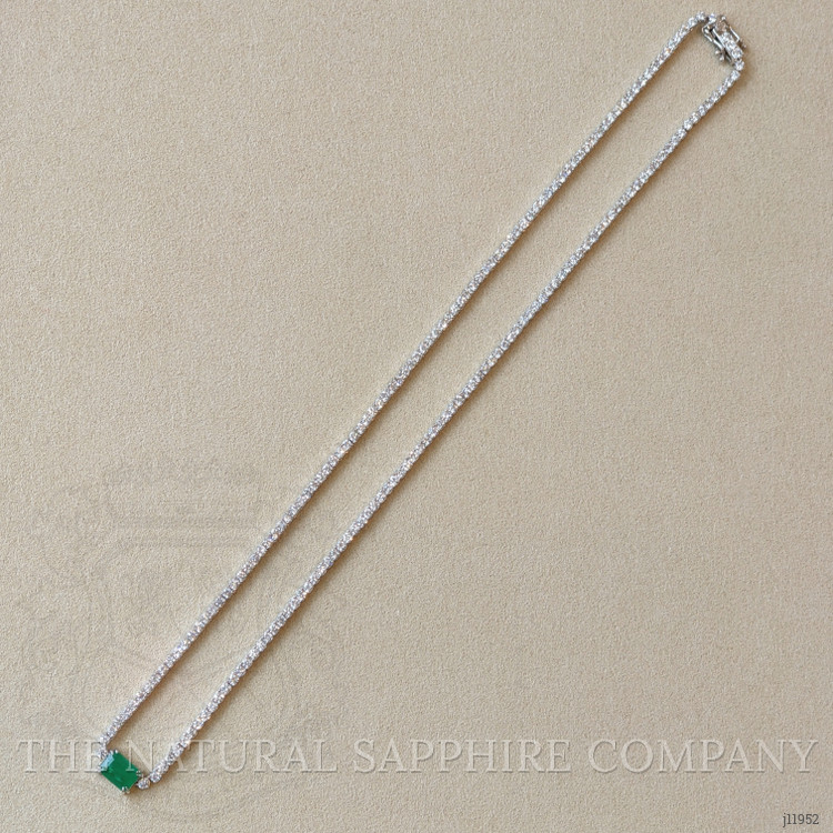 0.93 Ct. Emerald and Natural Diamond Tennis/Riviere Necklace, 14K White Gold