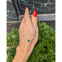 0.93 Ct. Emerald and Natural Diamond Tennis/Riviere Necklace, 14K White Gold Life Style