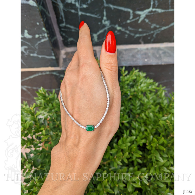 0.93 Ct. Emerald and Natural Diamond Tennis/Riviere Necklace, 14K White Gold